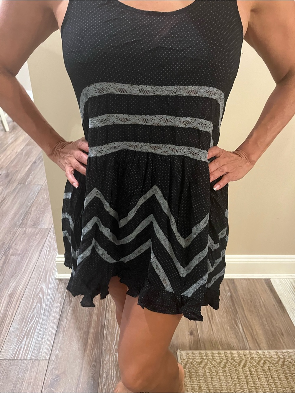 Free People Black Sleeveless Chevron Lace-Trim mini Dress or long tunic